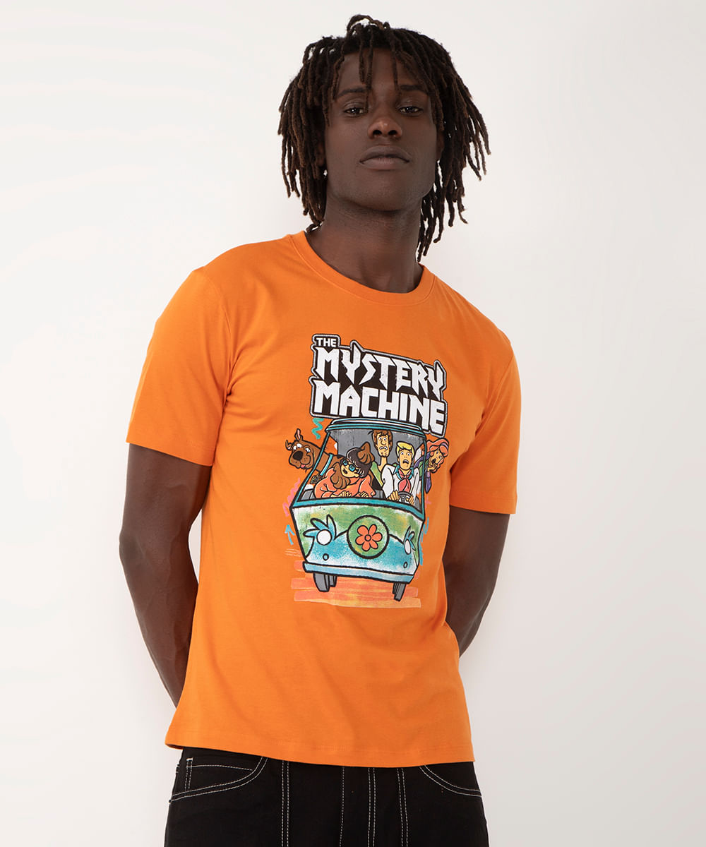 camiseta de algodão scooby doo kombi manga curta laranja