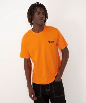 camiseta de algodão gato felix manga curta laranja