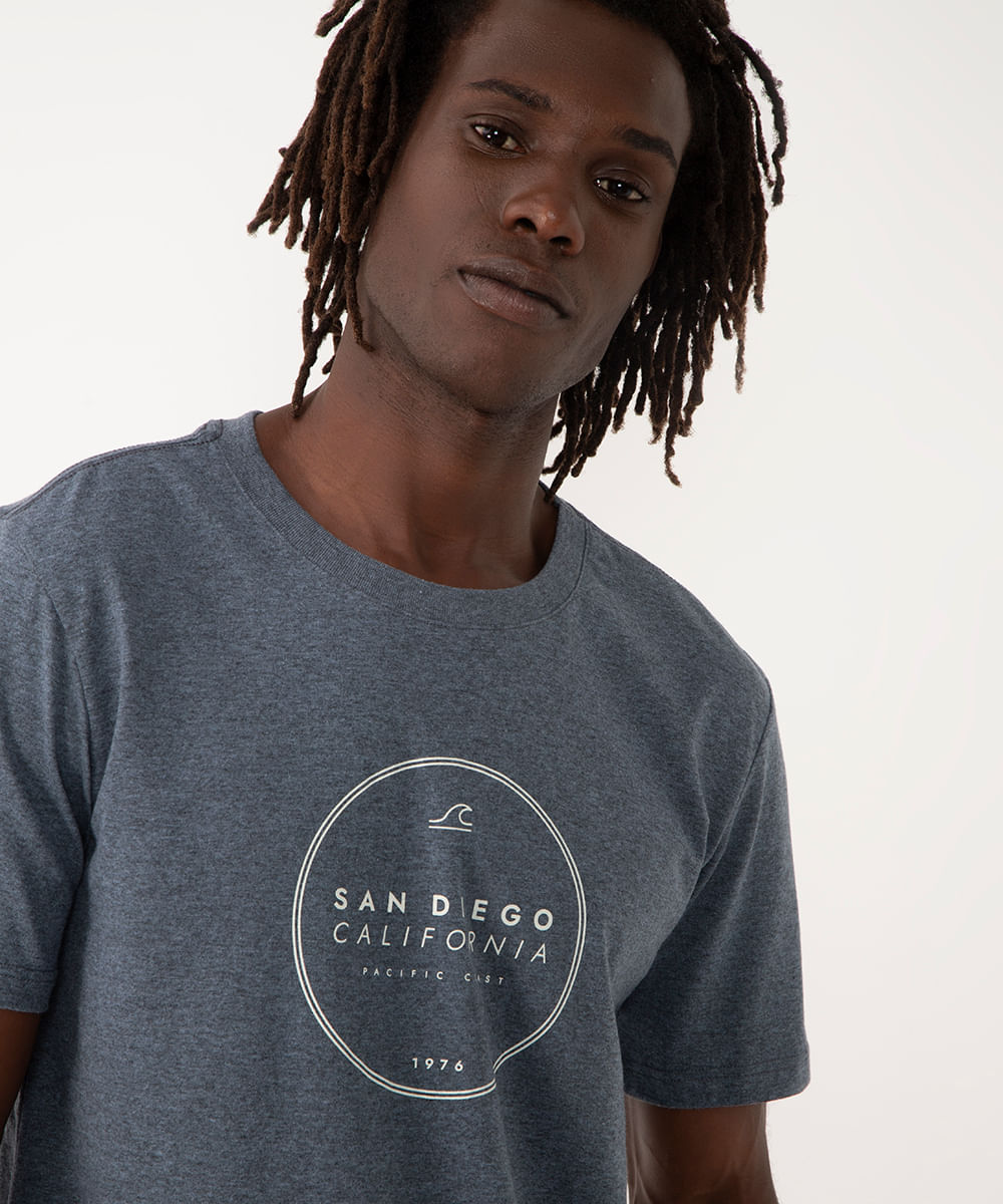 camiseta de algodão mescla san diego manga curta azul