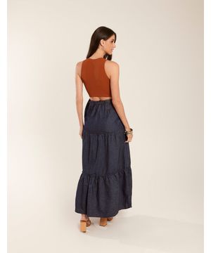 Saia Liocel Pespontos Marias - Denim Escuro