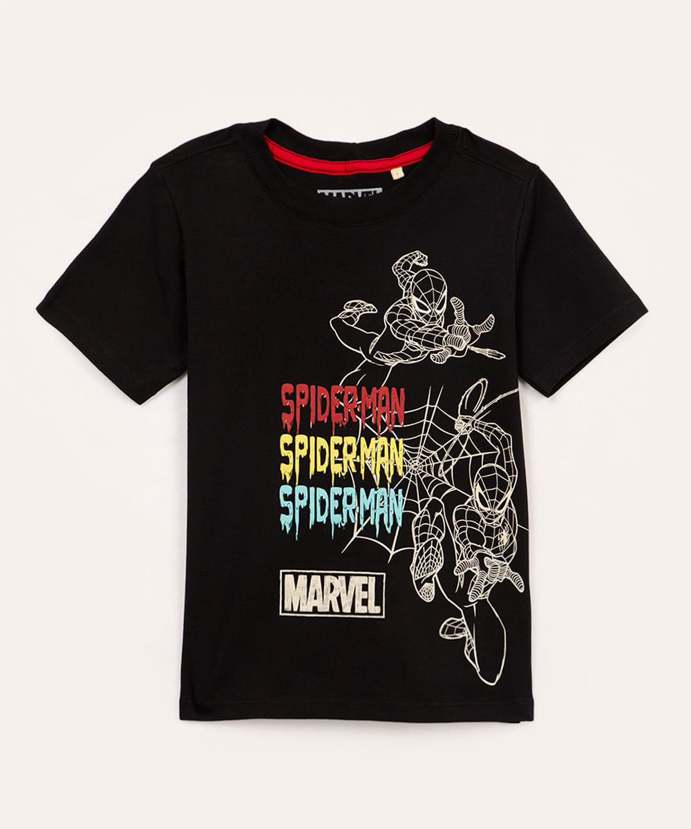 camiseta infantil manga curta homem aranha preta - C&A