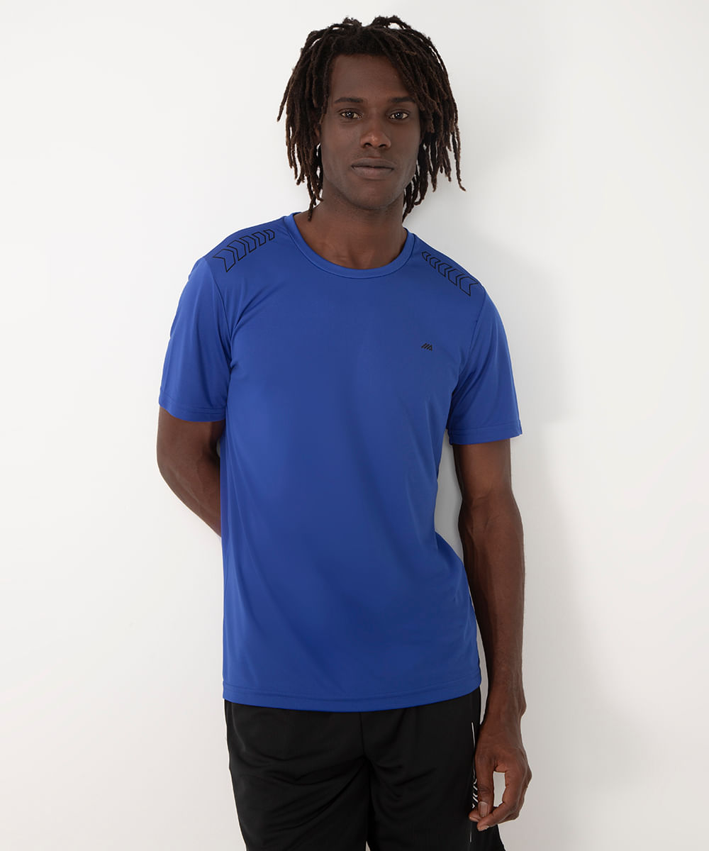 camiseta setas manga curta esportiva azul