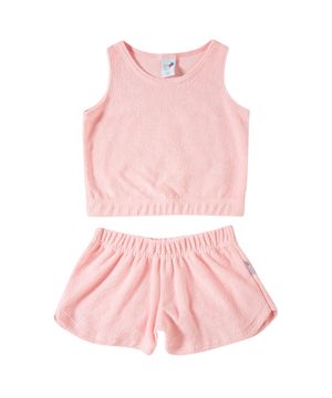 Conjunto Saída de Praia Infantil Atoalhado Rosa Tip Top