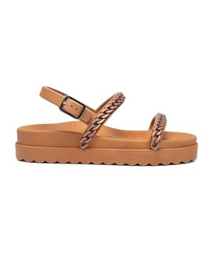 Sandália Feminina Papete Flatform Confortável Corrente Caramelo