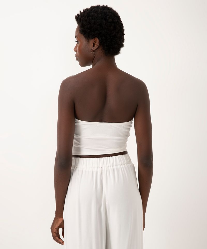 cropped corset acetinado sem alça off white - C&A