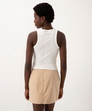 regata de algodão canelada alça média - off white