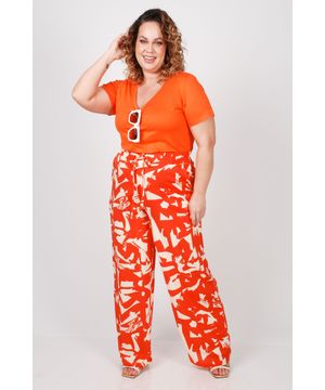 Pantalona em viscose estampada plus size laranja