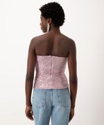 blusa corset de paetê decote reto sem alça rosa claro - C&A