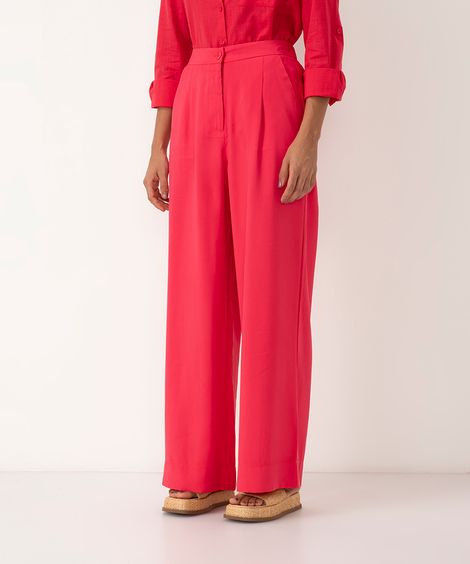 calça wide leg de viscose cintura alta com elástico - pink