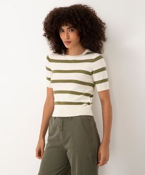 blusa cropped tricot manga curta listrada verde