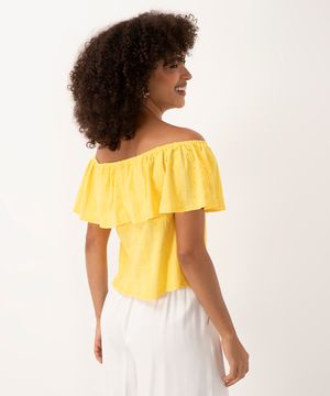 blusa de laise ombro a ombro com babado amarelo