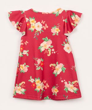 vestido floral infantil manga curta com babado vermelho