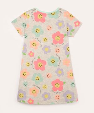 camisola de algodão infantil smile floral manga curta cinza mescla