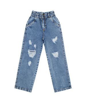 Calça Juvenil Look Jeans Pantalona Jeans Azul