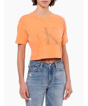 Camiseta Feminina Strass Calvin Klein Jeans Laranja