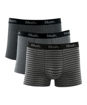 Kit 3 Cuecas Mash Boxer Cotton Listras Preto