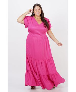 Vestido longo liso plus size rosa
