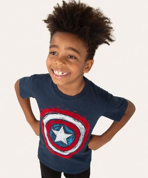Camiseta Infantil Capitão América Manga Curta Azul Marinho