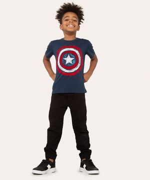 Camiseta Infantil Capitão América Manga Curta Azul Marinho