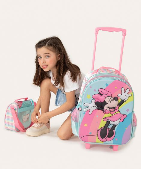 mochila minnie com rodinhas  rosa