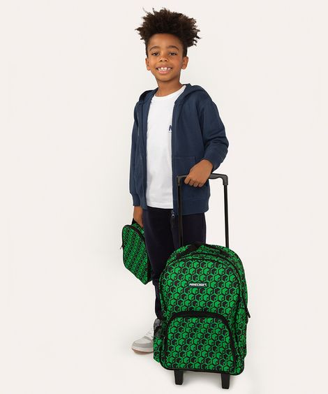 mochila minecraft com rodinhas  preto