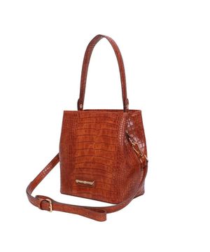 Bolsa Transversal Pequena Fellipe Krein Aw22 Croco Caramelo