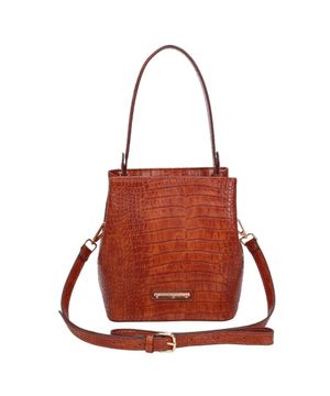 Bolsa Transversal Pequena Fellipe Krein Aw22 Croco Caramelo