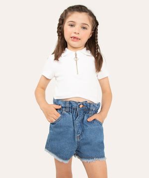 blusa infantil gola polo com zíper off white