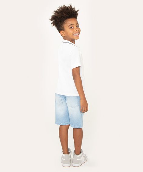 polo de algodão piquet infantil manga curta com bordado off white