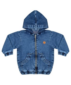 Jaqueta Infantil Look Jeans Vintage Capuz Jeans Azul