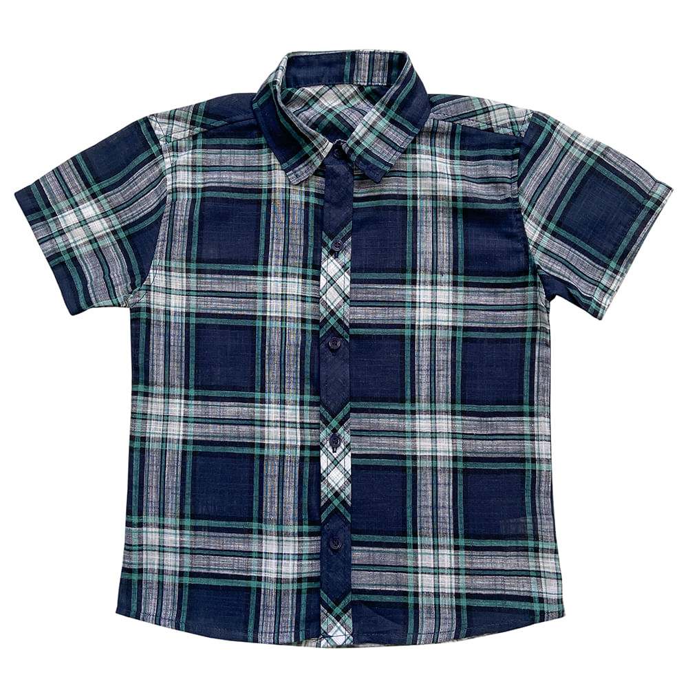 Camisa Infantil Look Jeans Manga Curta Xadrez Verde Menor preço em Camisa Infantil Look Jeans Manga Curta Xadrez Verde