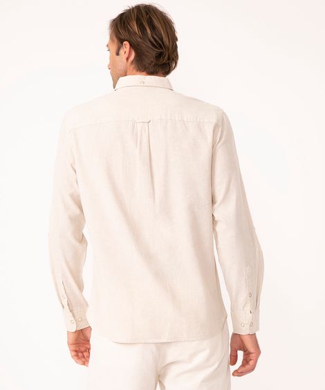 camisa comfort com linho manga longa bege
