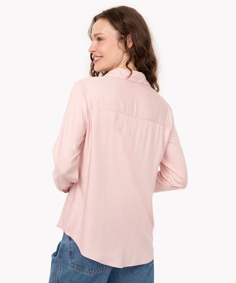 camisa de viscose com bolso manga longa rosa