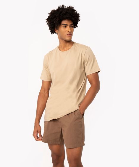 camiseta masculina de algodão básica manga curta bege