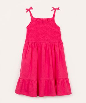 vestido de algodão infantil alça fina com laço pink