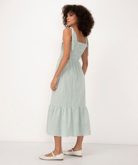 vestido midi alça com laço listrado verde