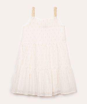 vestido de algodão infantil com brilho alça trançada off white