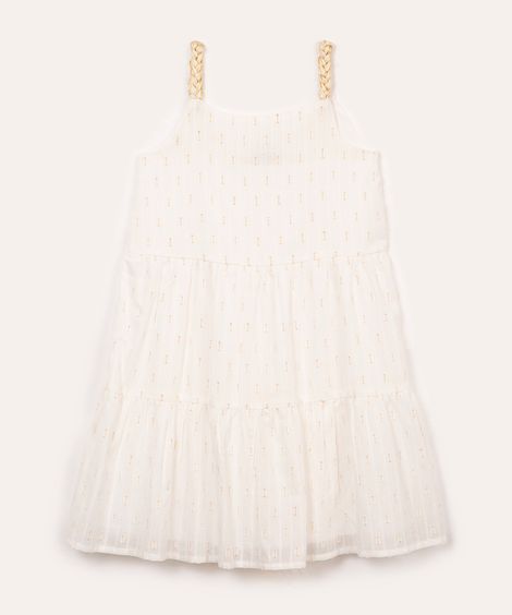 vestido de algodão infantil com brilho alça trançada off white