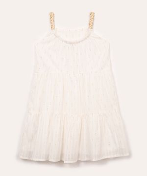 vestido de algodão infantil com brilho alça trançada off white