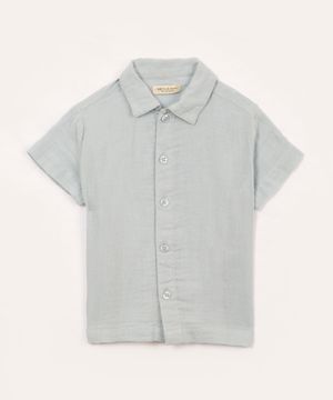 camisa de algodão manga curta azul claro