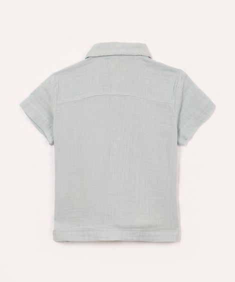 camisa de algodão manga curta azul claro