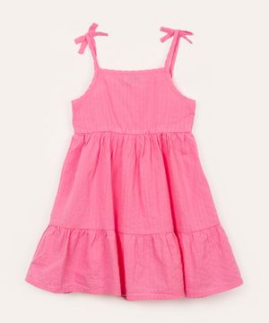 vestido de algodão infantil alça fina com laço rosa