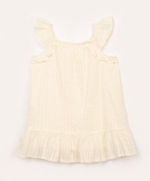 vestido de algodão infantil texturizado com laise e babado off white