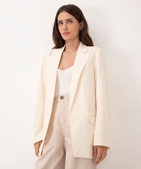 blazer alongado com linho manga longa off white