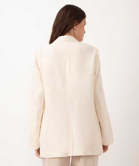 blazer alongado com linho manga longa off white
