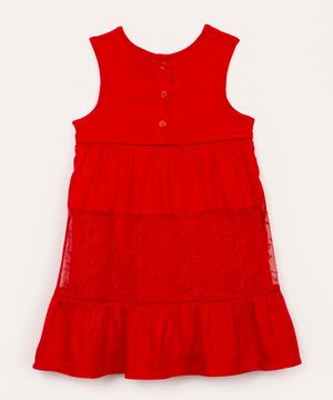 vestido de viscose infantil com tule bordado vermelho