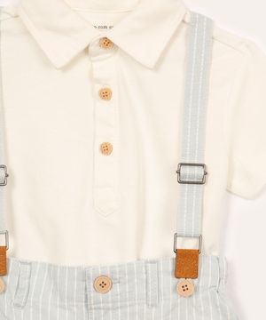 conjunto de algodão infantil listrado manga curta e suspensório off white