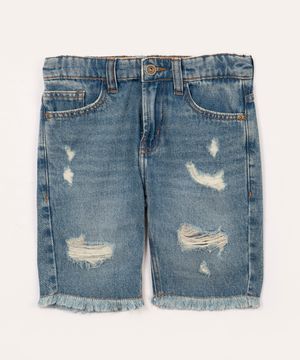 bermuda jeans infantil destroyed com bolso azul médio