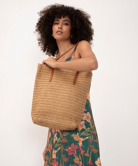 bolsa shopper de palha bege