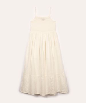 vestido de algodão juvenil texturizado alça fina off white